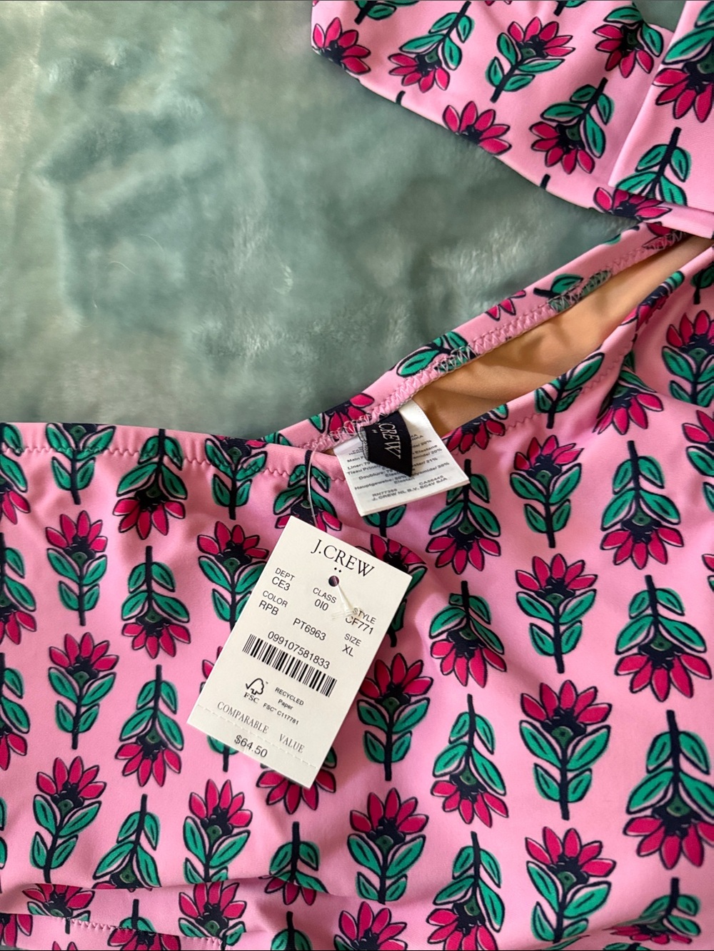 J. Crew Pink Floral One-Shoulder Bikini Top - Picture 2 of 5